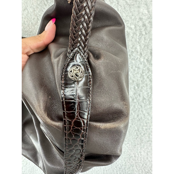 Brighton Womens Hobo Handbag Brown Leather Crocodile Print Trim Embellished M - Picture 11 of 11